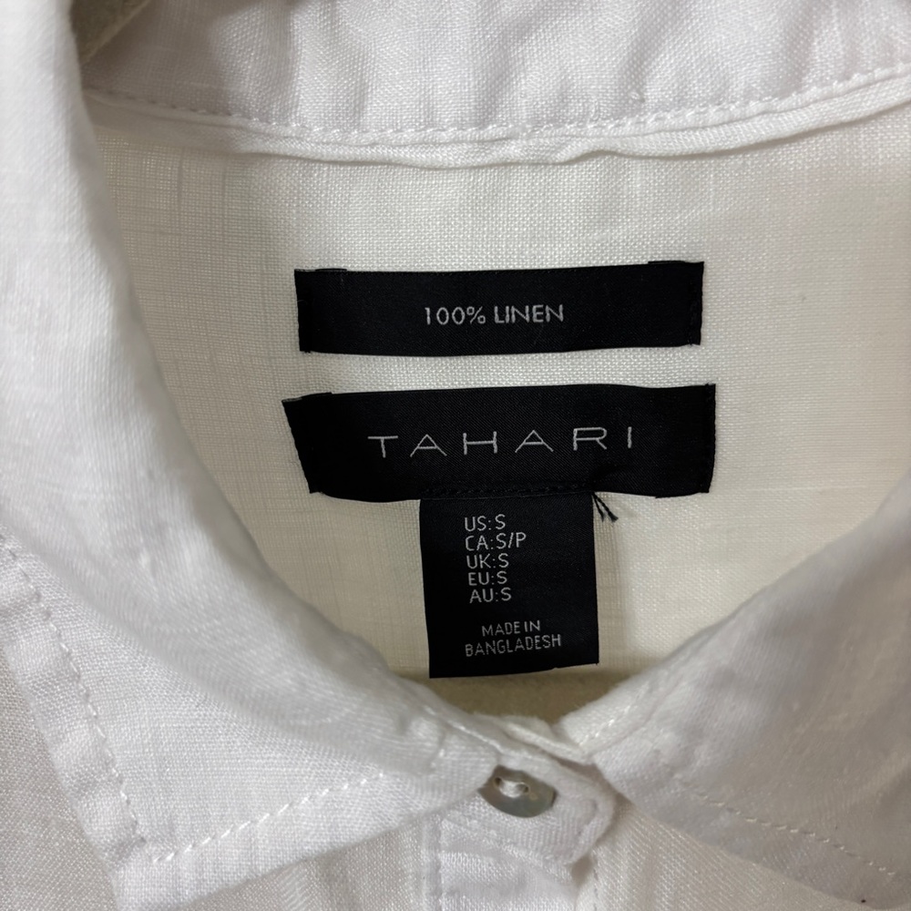 TAHARI 100% Linen White Button Down Shirt - Picture 3 of 14